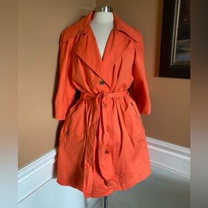 Vintage Orange Trench Coat Sherry Cassin Belted Utility Jacket Womens Size L